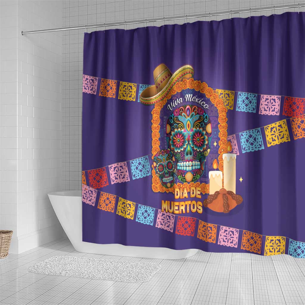 Mexico Day Of The Dead Shower Curtain Sombrero Sugar Skull Marigold Pan De Muerto - Wonder Print Shop