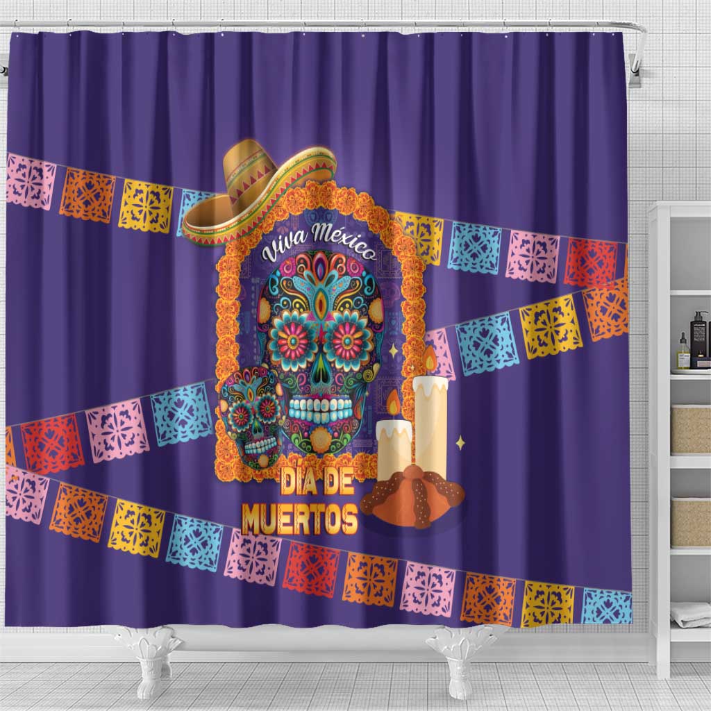 Mexico Day Of The Dead Shower Curtain Sombrero Sugar Skull Marigold Pan De Muerto - Wonder Print Shop