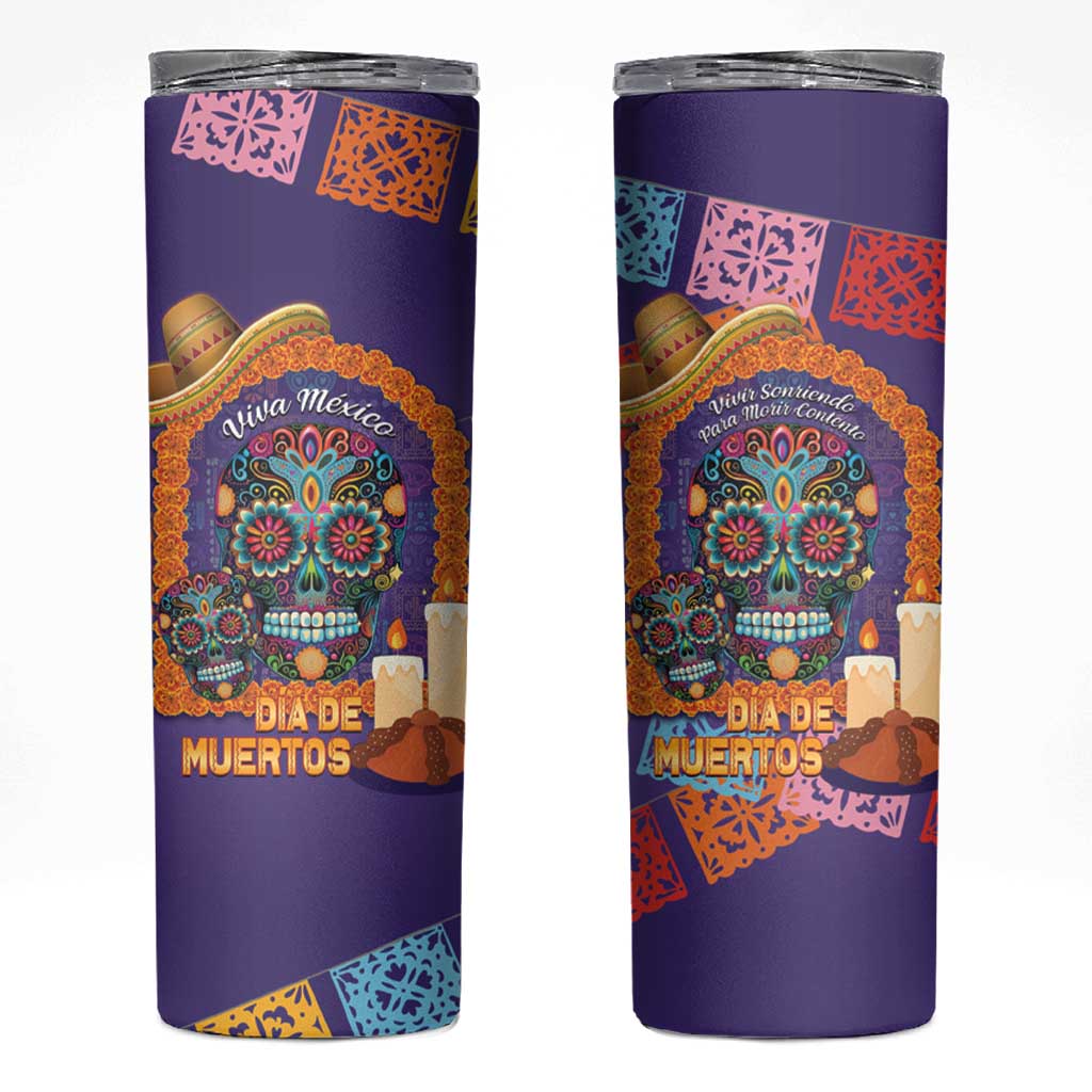 Mexico Day Of The Dead Skinny Tumbler Sombrero Sugar Skull Marigold Pan De Muerto - Wonder Print Shop