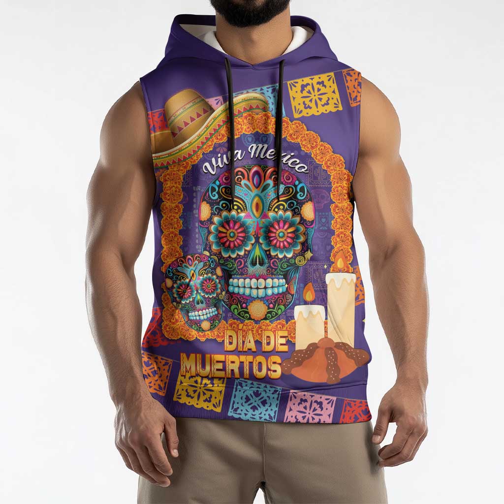 Mexico Day Of The Dead Sleeveless Hoodie Sombrero Sugar Skull Marigold Pan De Muerto - Wonder Print Shop