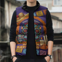 Mexico Day Of The Dead Sleeveless Puffer Jacket Sombrero Sugar Skull Marigold Pan De Muerto - Wonder Print Shop