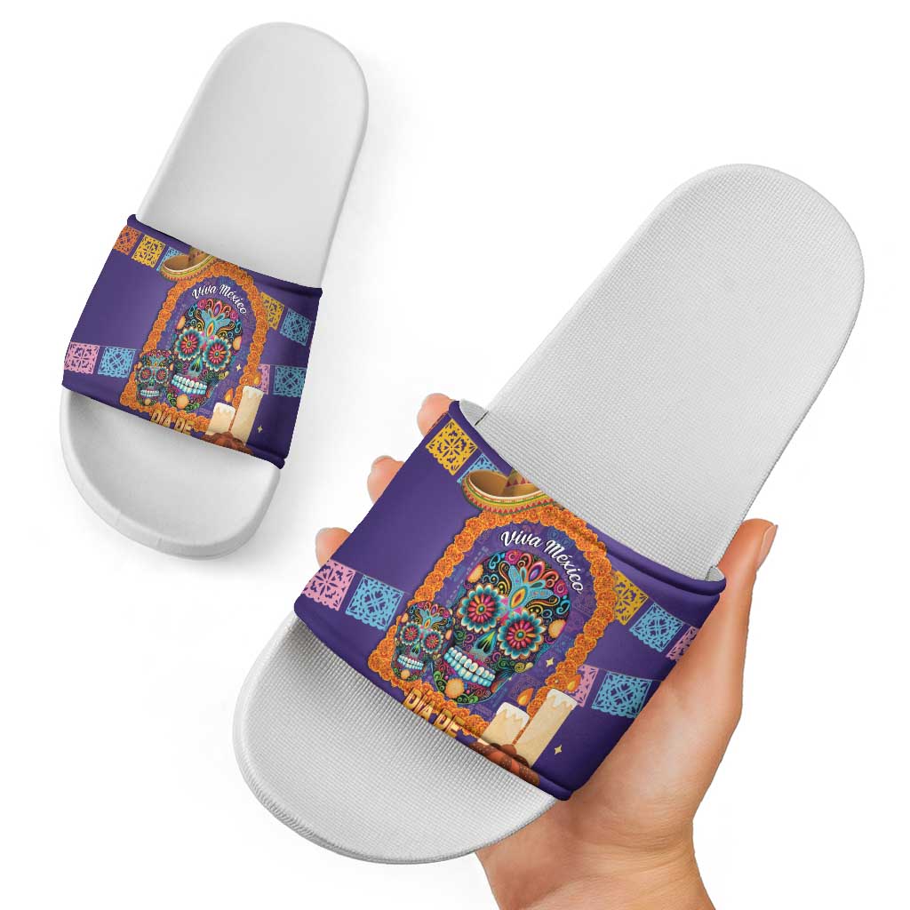 Mexico Day Of The Dead Slide Sandals Sombrero Sugar Skull Marigold Pan De Muerto - Wonder Print Shop