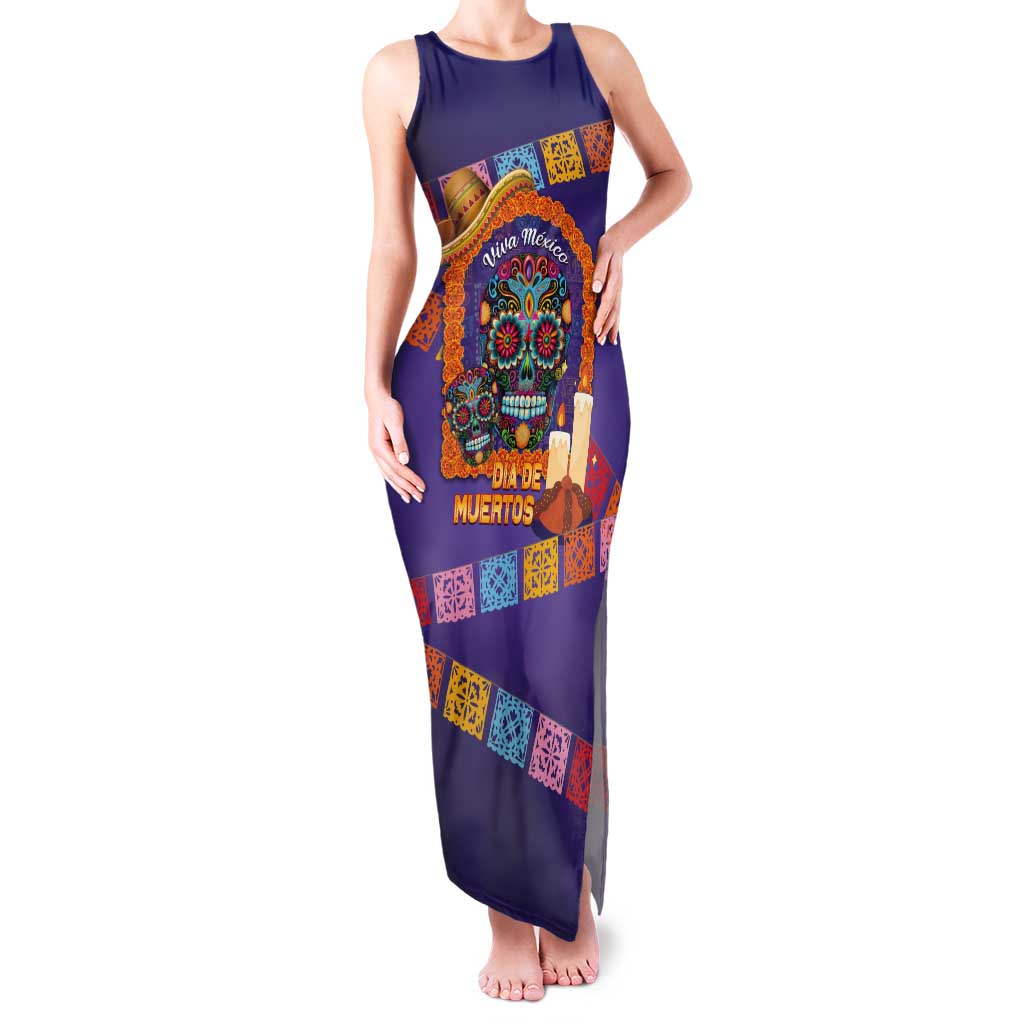 Mexico Day Of The Dead Tank Maxi Dress Sombrero Sugar Skull Marigold Pan De Muerto - Wonder Print Shop