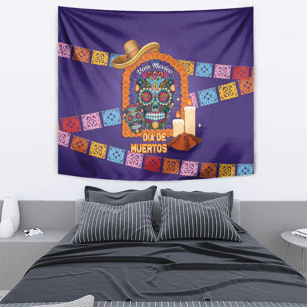 Mexico Day Of The Dead Tapestry Sombrero Sugar Skull Marigold Pan De Muerto - Wonder Print Shop