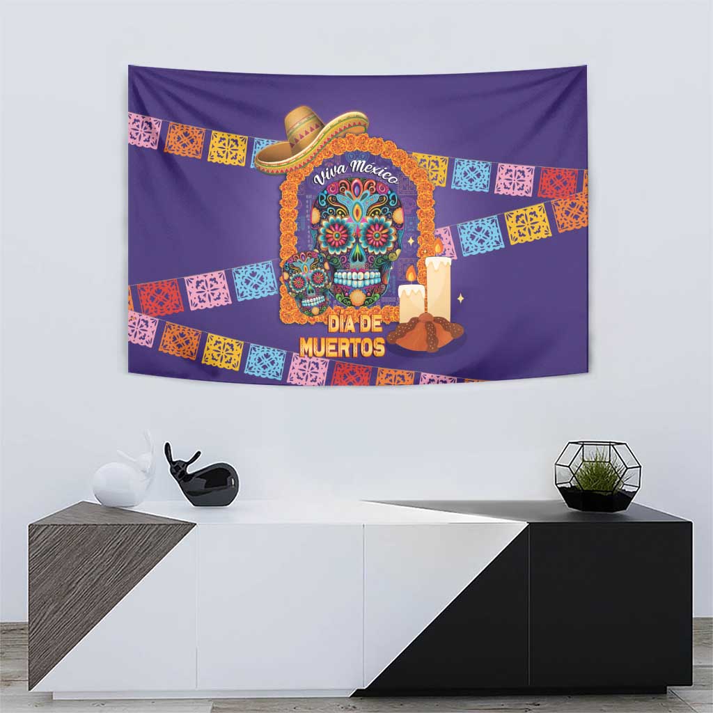 Mexico Day Of The Dead Tapestry Sombrero Sugar Skull Marigold Pan De Muerto - Wonder Print Shop