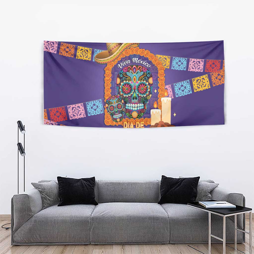 Mexico Day Of The Dead Tapestry Sombrero Sugar Skull Marigold Pan De Muerto - Wonder Print Shop