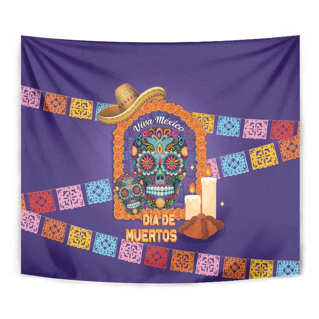 Mexico Day Of The Dead Tapestry Sombrero Sugar Skull Marigold Pan De Muerto - Wonder Print Shop