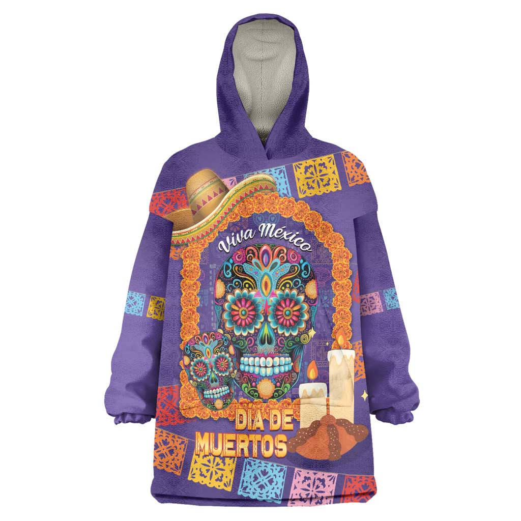 Mexico Day Of The Dead Wearable Blanket Hoodie Sombrero Sugar Skull Marigold Pan De Muerto - Wonder Print Shop