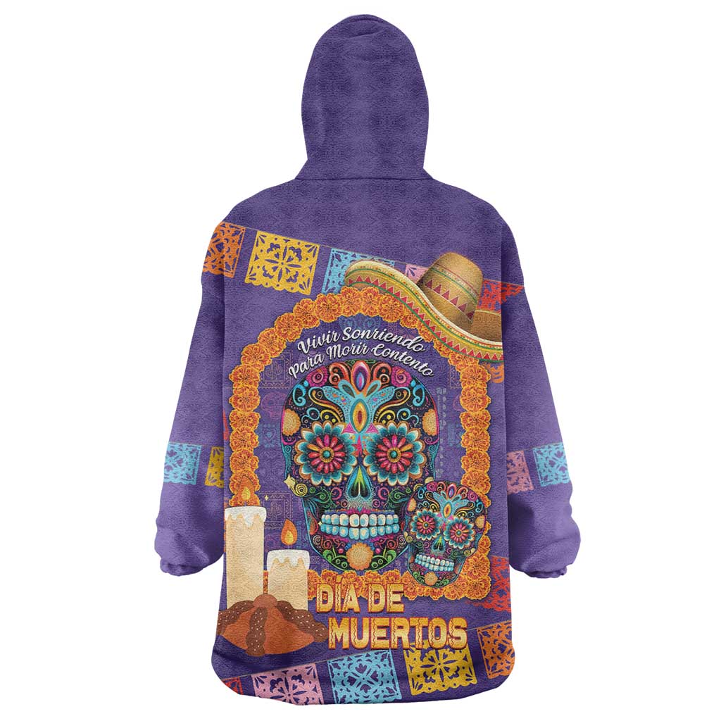 Mexico Day Of The Dead Wearable Blanket Hoodie Sombrero Sugar Skull Marigold Pan De Muerto - Wonder Print Shop