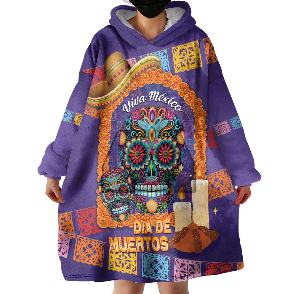 Mexico Day Of The Dead Wearable Blanket Hoodie Sombrero Sugar Skull Marigold Pan De Muerto - Wonder Print Shop