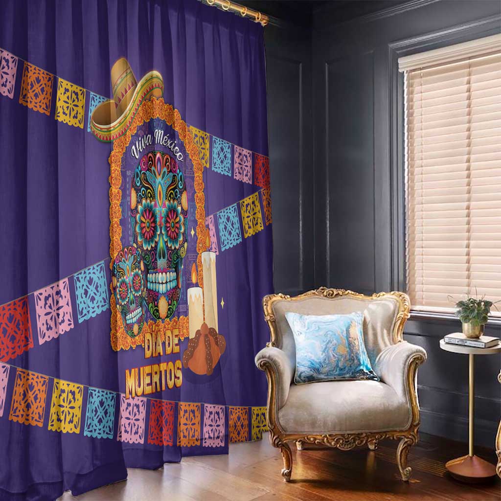 Mexico Day Of The Dead Window Curtain Sombrero Sugar Skull Marigold Pan De Muerto - Wonder Print Shop