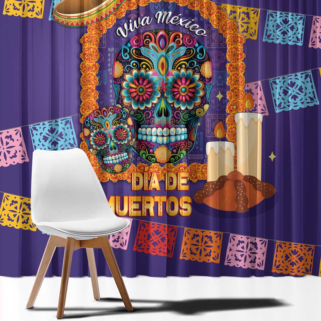 Mexico Day Of The Dead Window Curtain Sombrero Sugar Skull Marigold Pan De Muerto - Wonder Print Shop