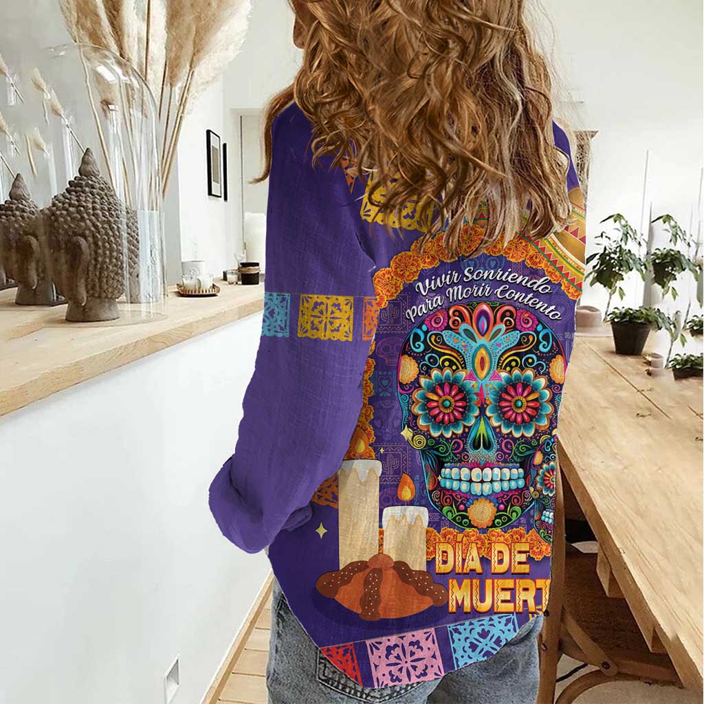 Mexico Day Of The Dead Women Casual Shirt Sombrero Sugar Skull Marigold Pan De Muerto - Wonder Print Shop