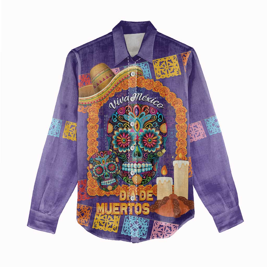 Mexico Day Of The Dead Women Casual Shirt Sombrero Sugar Skull Marigold Pan De Muerto - Wonder Print Shop