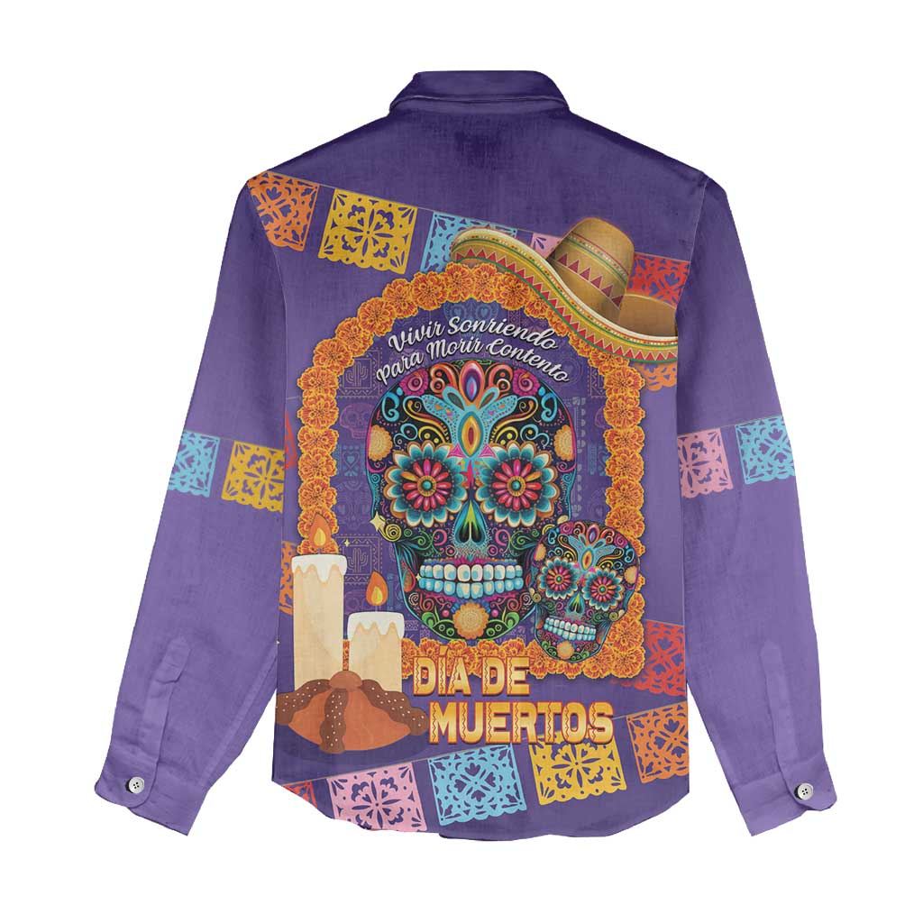 Mexico Day Of The Dead Women Casual Shirt Sombrero Sugar Skull Marigold Pan De Muerto - Wonder Print Shop