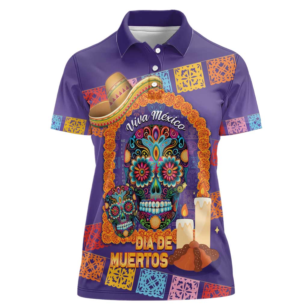 Mexico Day Of The Dead Women Polo Shirt Sombrero Sugar Skull Marigold Pan De Muerto - Wonder Print Shop