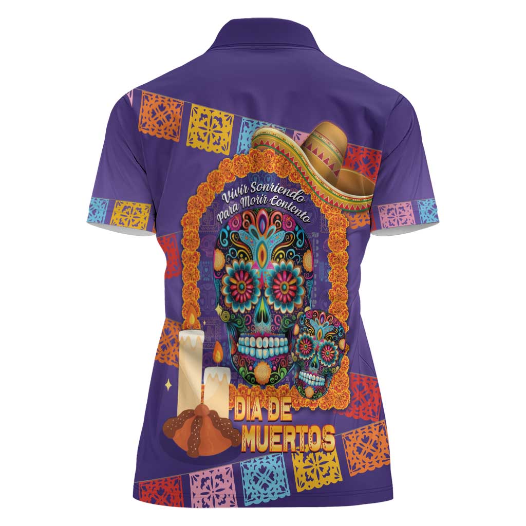 Mexico Day Of The Dead Women Polo Shirt Sombrero Sugar Skull Marigold Pan De Muerto - Wonder Print Shop