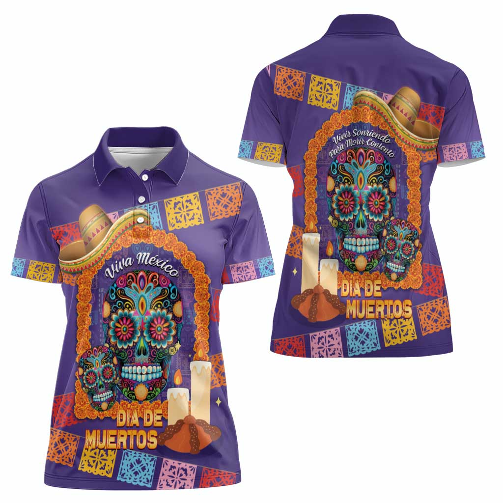 Mexico Day Of The Dead Women Polo Shirt Sombrero Sugar Skull Marigold Pan De Muerto - Wonder Print Shop