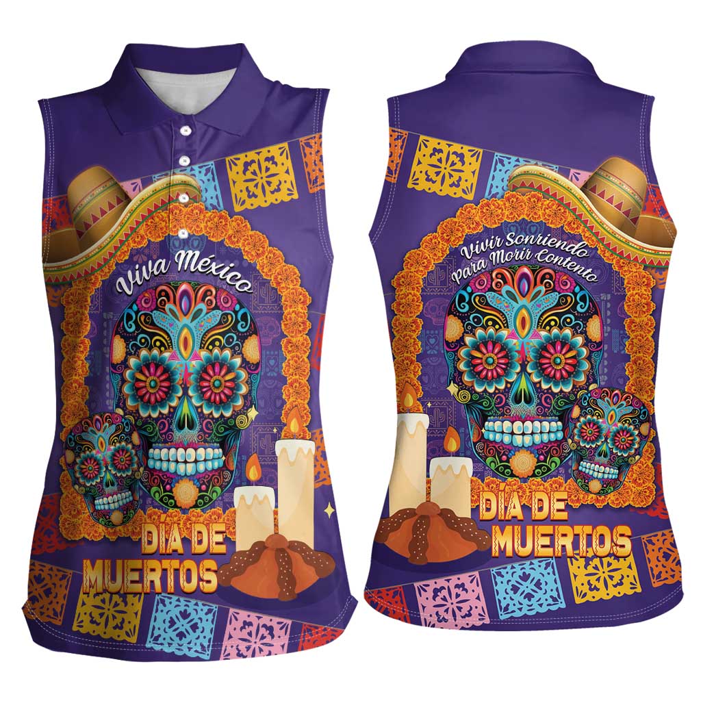 Mexico Day Of The Dead Women Sleeveless Polo Shirt Sombrero Sugar Skull Marigold Pan De Muerto - Wonder Print Shop