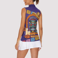 Mexico Day Of The Dead Women Sleeveless Polo Shirt Sombrero Sugar Skull Marigold Pan De Muerto - Wonder Print Shop