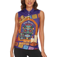 Mexico Day Of The Dead Women Sleeveless Polo Shirt Sombrero Sugar Skull Marigold Pan De Muerto - Wonder Print Shop
