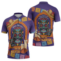 Mexico Day Of The Dead Zipper Polo Shirt Sombrero Sugar Skull Marigold Pan De Muerto - Wonder Print Shop