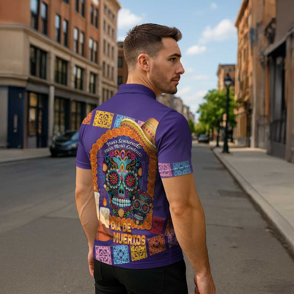Mexico Day Of The Dead Zipper Polo Shirt Sombrero Sugar Skull Marigold Pan De Muerto - Wonder Print Shop