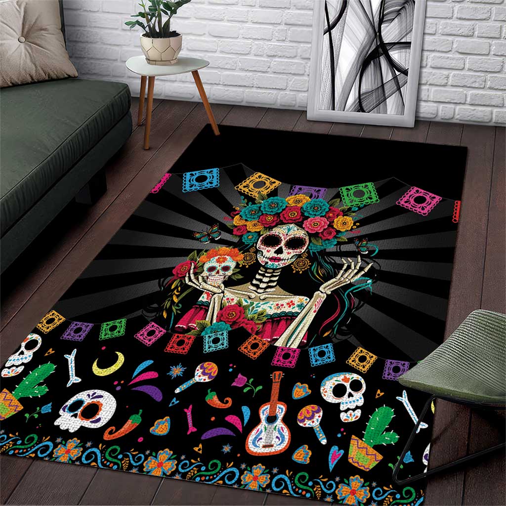 Mexican La Catrina Area Rug Viva Mexico Dia De Muertos - Wonder Print Shop