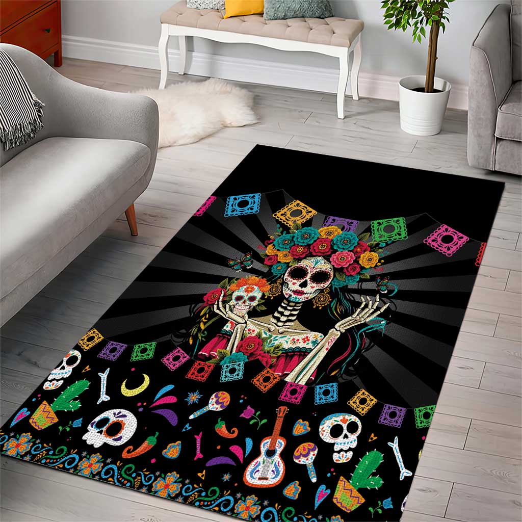 Mexican La Catrina Area Rug Viva Mexico Dia De Muertos - Wonder Print Shop
