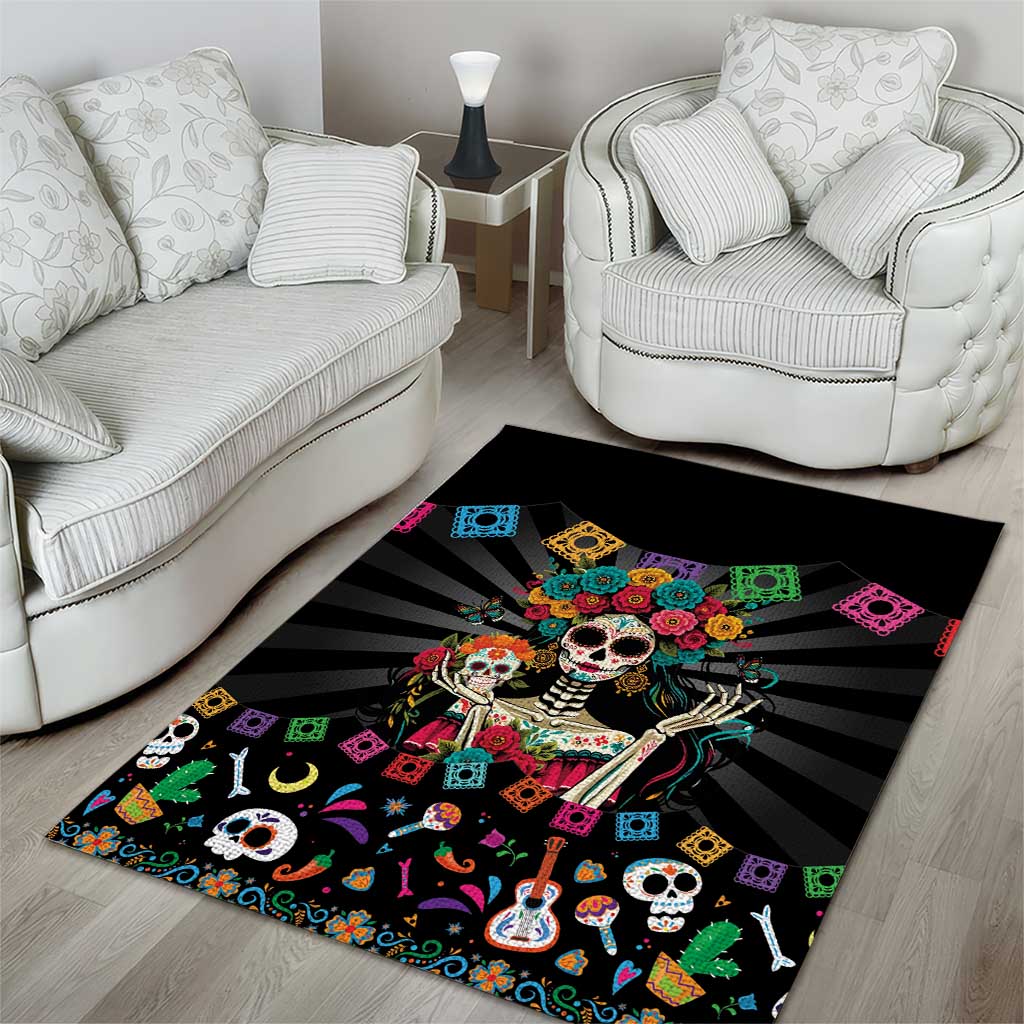 Mexican La Catrina Area Rug Viva Mexico Dia De Muertos - Wonder Print Shop