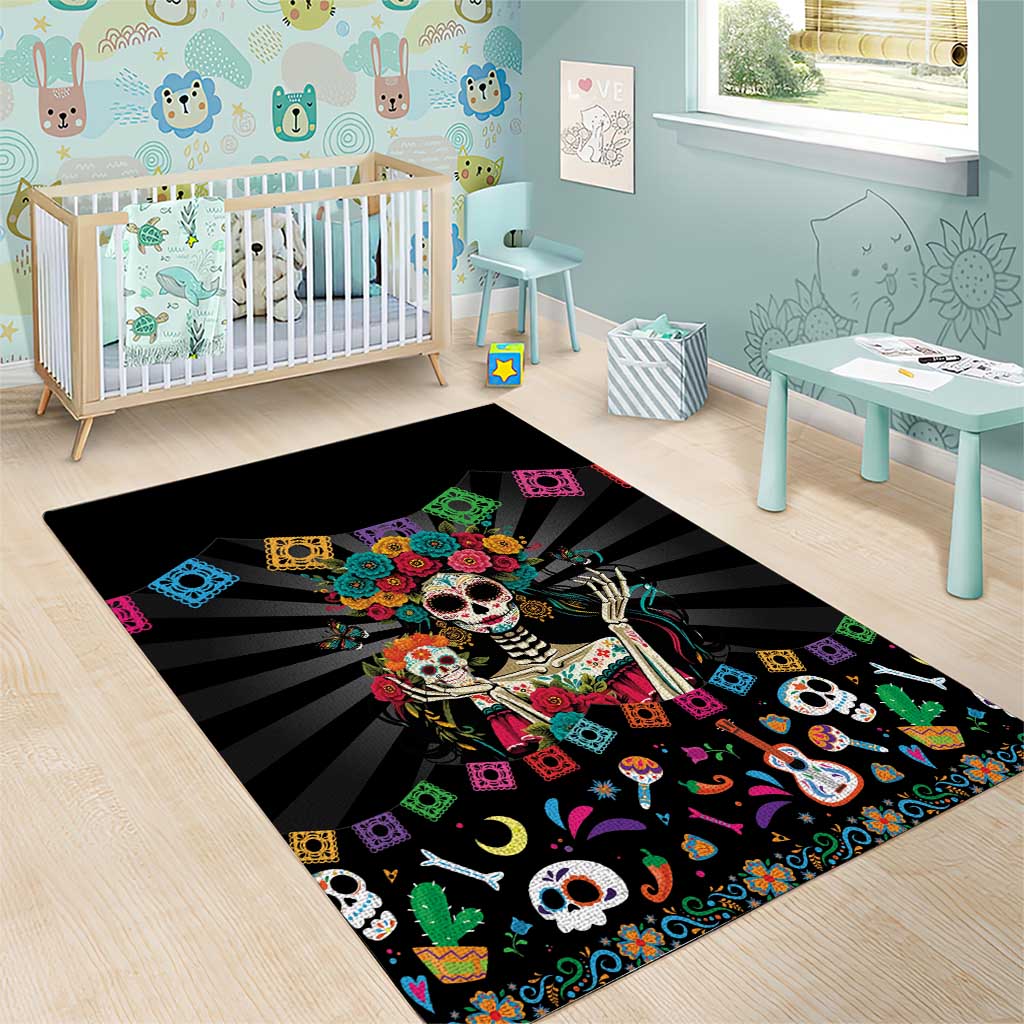 Mexican La Catrina Area Rug Viva Mexico Dia De Muertos - Wonder Print Shop