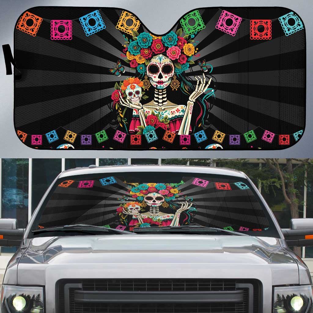 Mexican La Catrina Auto Sun Shade Viva Mexico Dia De Muertos - Wonder Print Shop