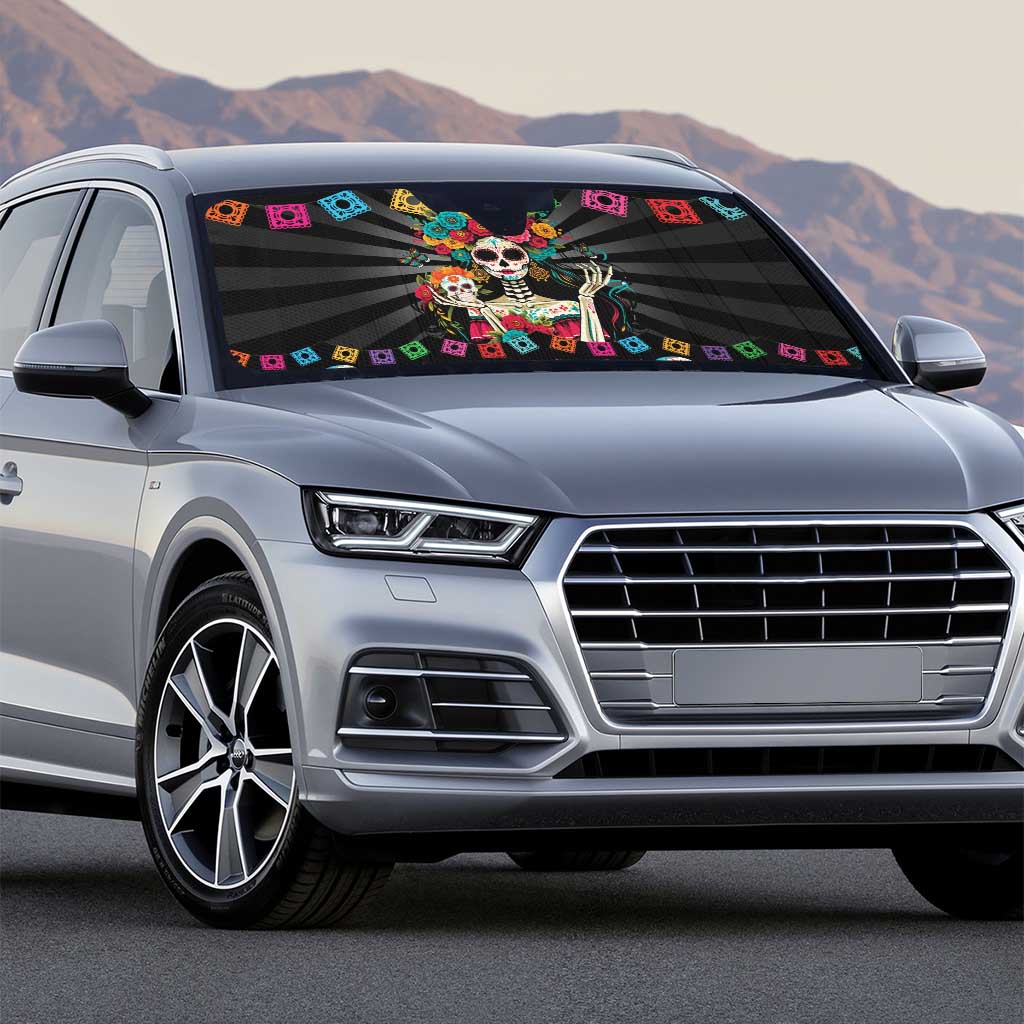 Mexican La Catrina Auto Sun Shade Viva Mexico Dia De Muertos - Wonder Print Shop