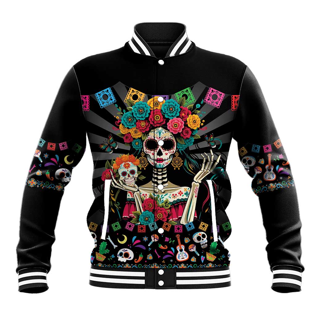 Mexican La Catrina Baseball Jacket Viva Mexico Dia De Muertos - Wonder Print Shop