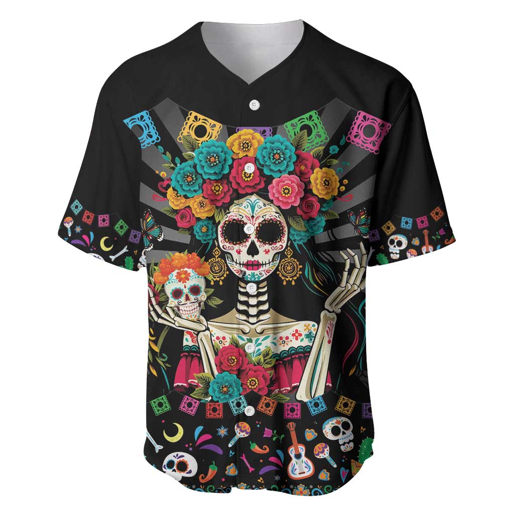 Mexican La Catrina Baseball Jersey Viva Mexico Dia De Muertos - Wonder Print Shop