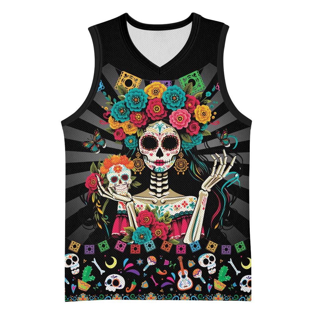 Mexican La Catrina Basketball Jersey Viva Mexico Dia De Muertos - Wonder Print Shop
