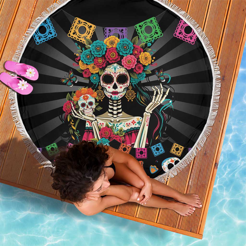 Mexican La Catrina Beach Blanket Viva Mexico Dia De Muertos - Wonder Print Shop