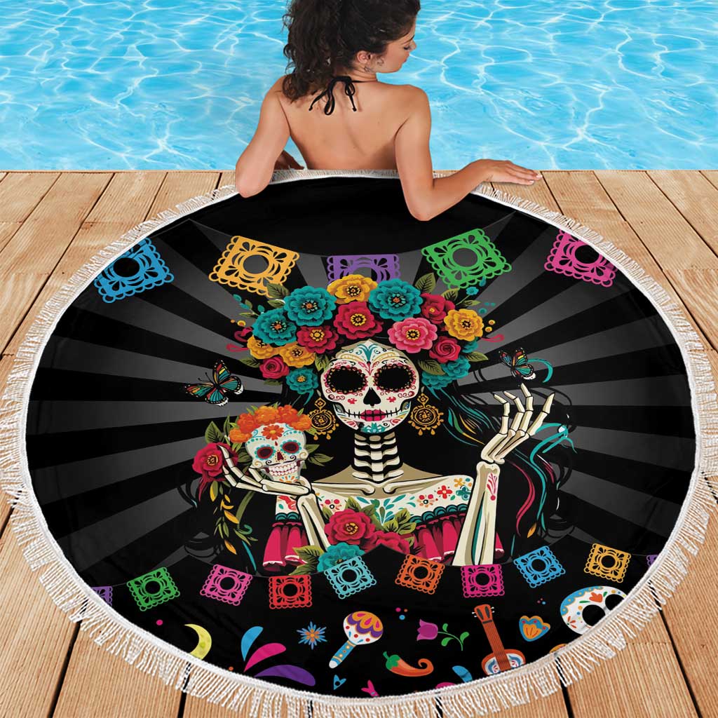 Mexican La Catrina Beach Blanket Viva Mexico Dia De Muertos - Wonder Print Shop