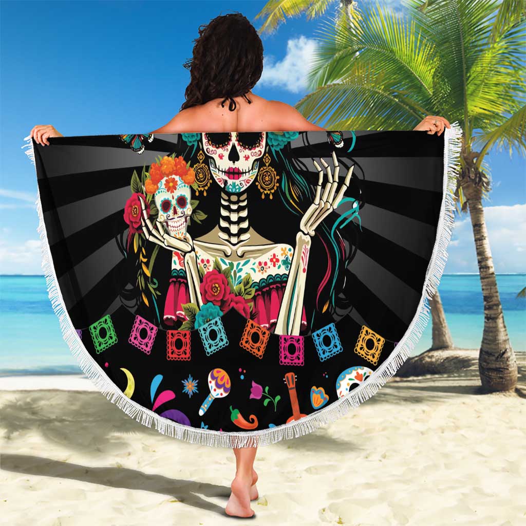 Mexican La Catrina Beach Blanket Viva Mexico Dia De Muertos - Wonder Print Shop