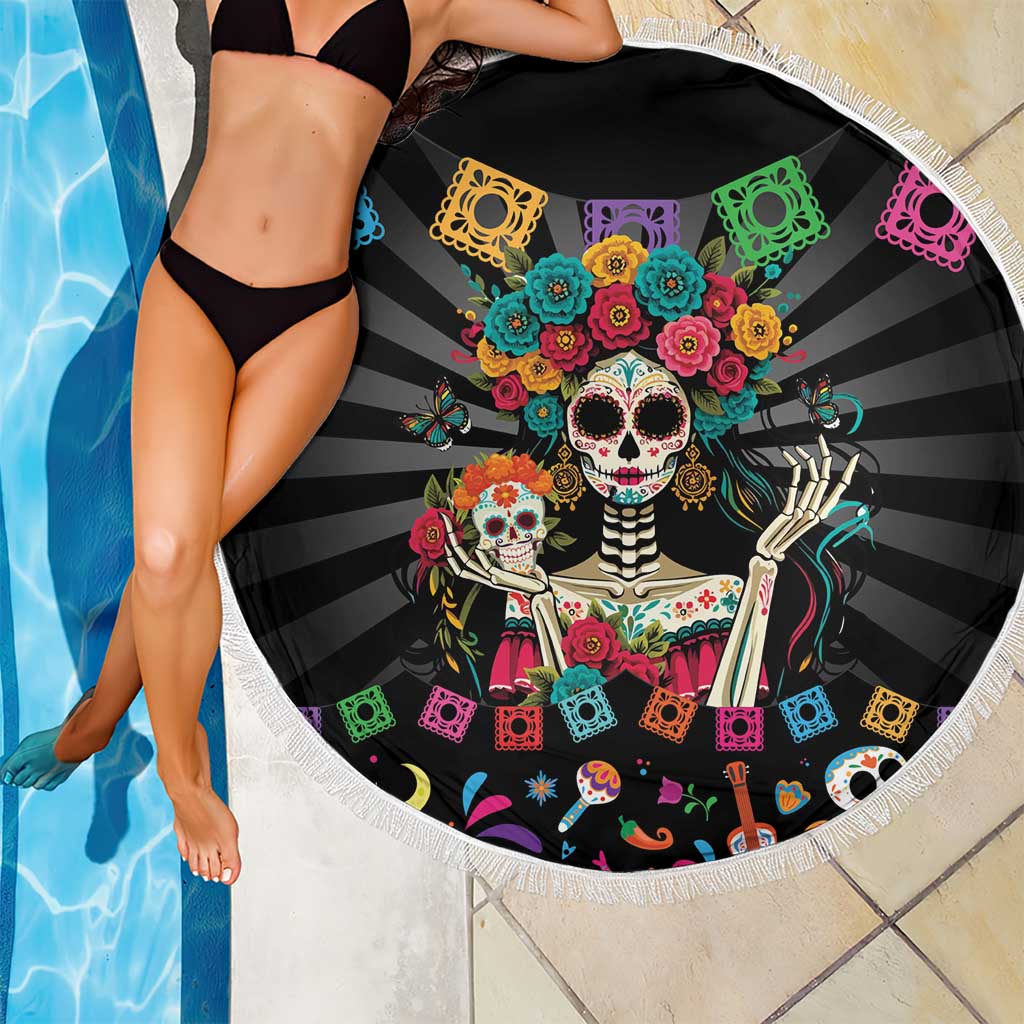 Mexican La Catrina Beach Blanket Viva Mexico Dia De Muertos - Wonder Print Shop