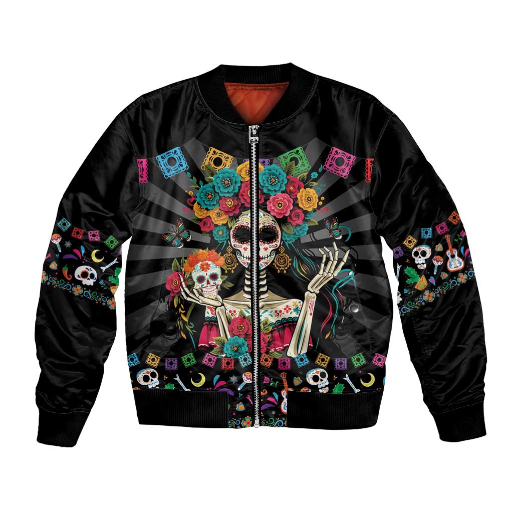 Mexican La Catrina Bomber Jacket Viva Mexico Dia De Muertos - Wonder Print Shop
