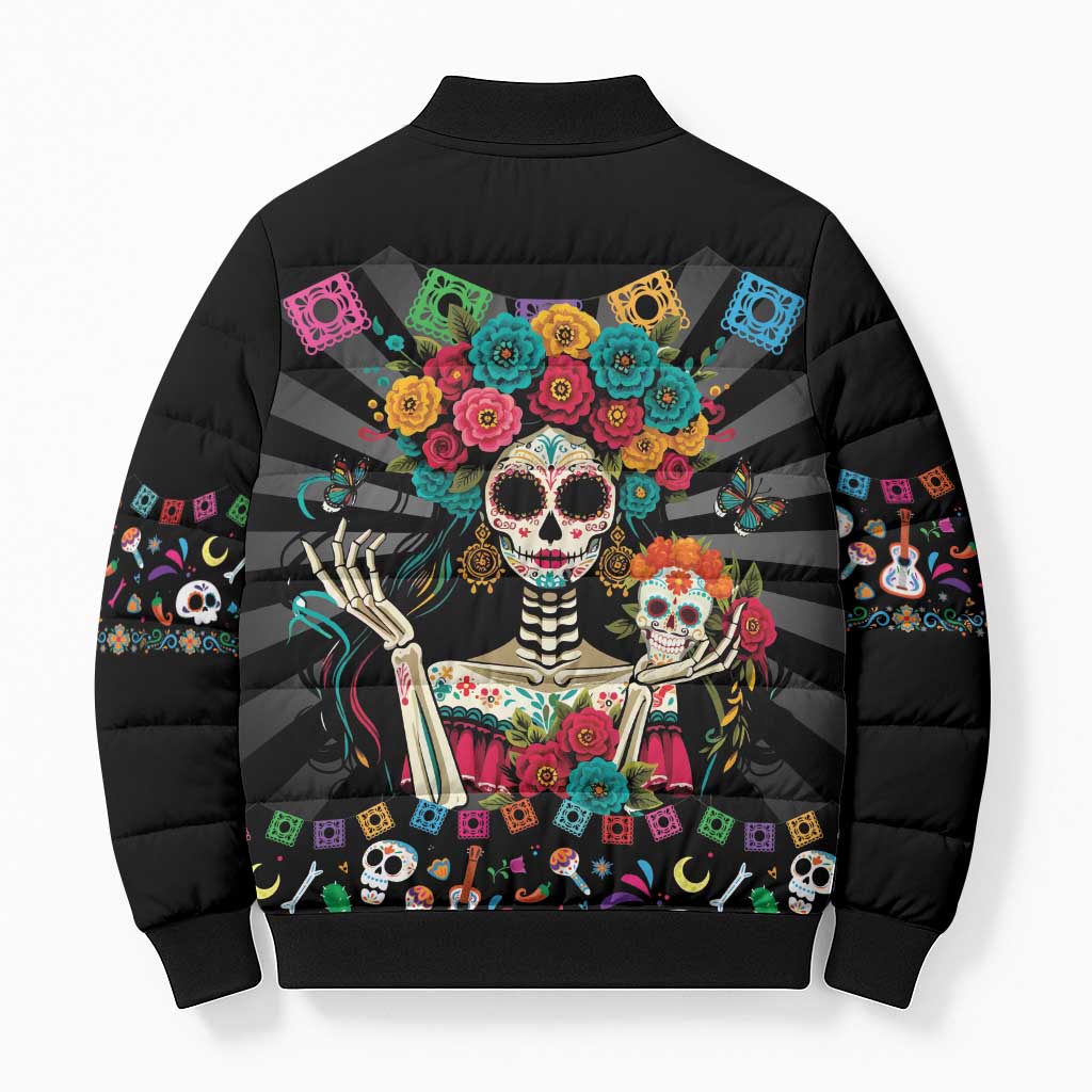 Mexican La Catrina Bomber Puffer Jacket Viva Mexico Dia De Muertos - Wonder Print Shop