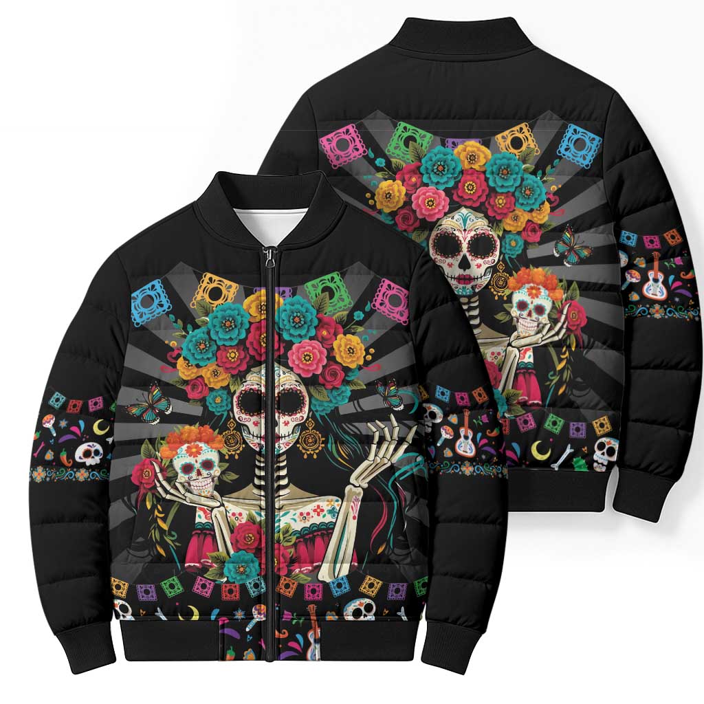 Mexican La Catrina Bomber Puffer Jacket Viva Mexico Dia De Muertos - Wonder Print Shop
