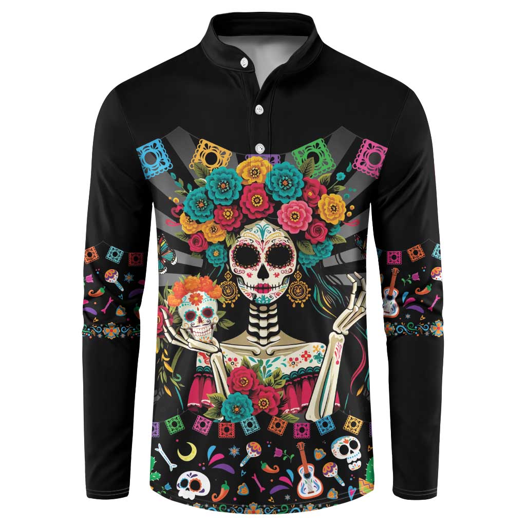 Mexican La Catrina Button Sweatshirt Viva Mexico Dia De Muertos - Wonder Print Shop