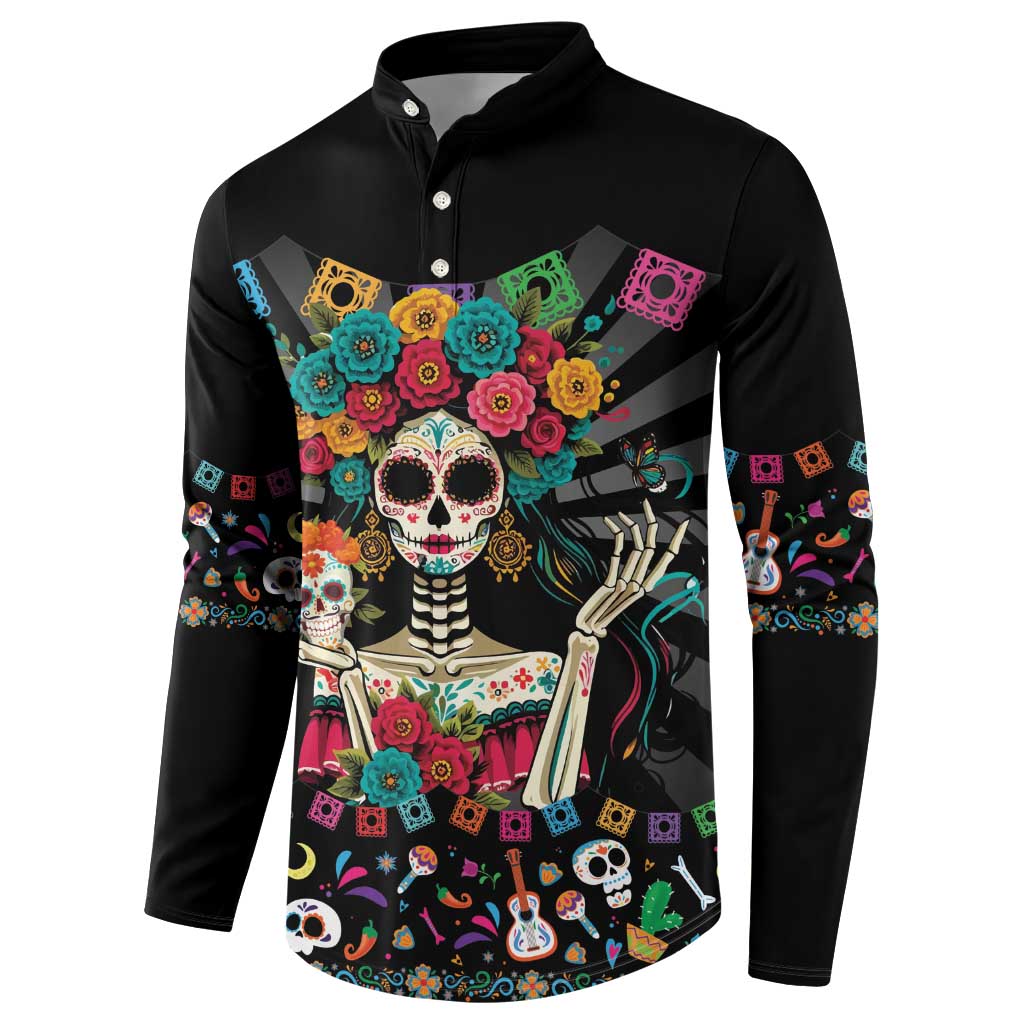 Mexican La Catrina Button Sweatshirt Viva Mexico Dia De Muertos - Wonder Print Shop