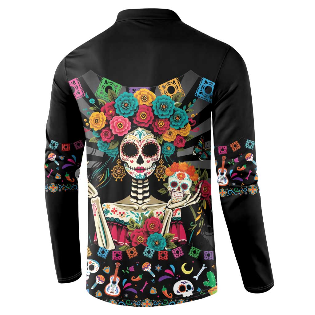 Mexican La Catrina Button Sweatshirt Viva Mexico Dia De Muertos - Wonder Print Shop