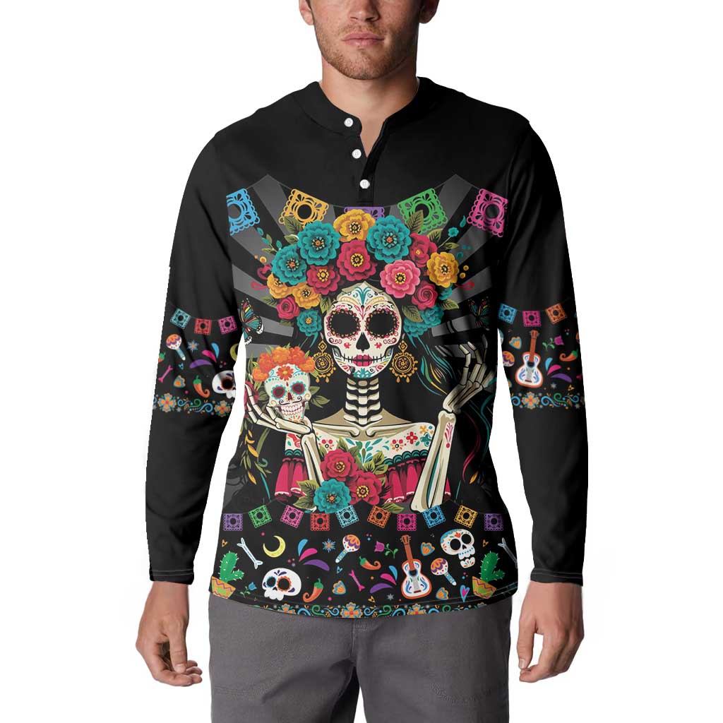 Mexican La Catrina Button Sweatshirt Viva Mexico Dia De Muertos - Wonder Print Shop