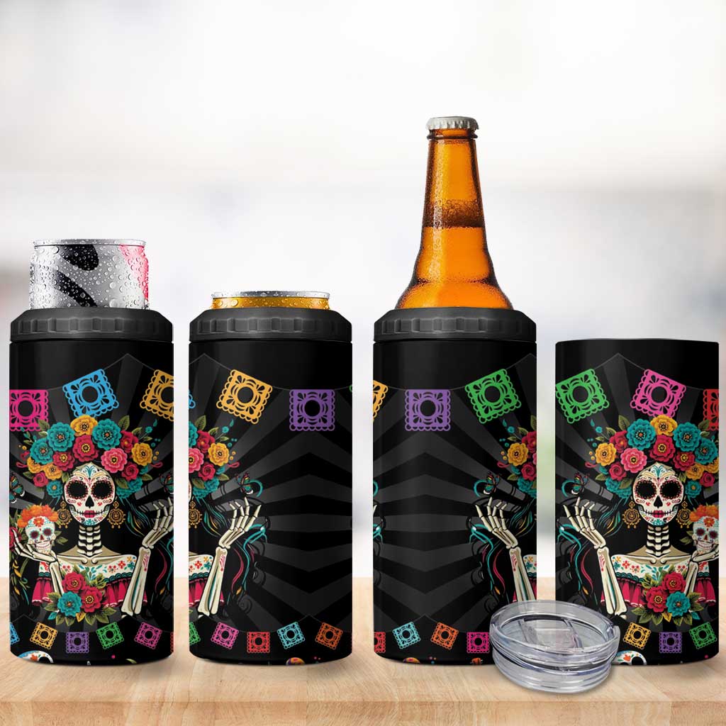 Mexican La Catrina 4 in 1 Can Cooler Tumbler Viva Mexico Dia De Muertos - Wonder Print Shop