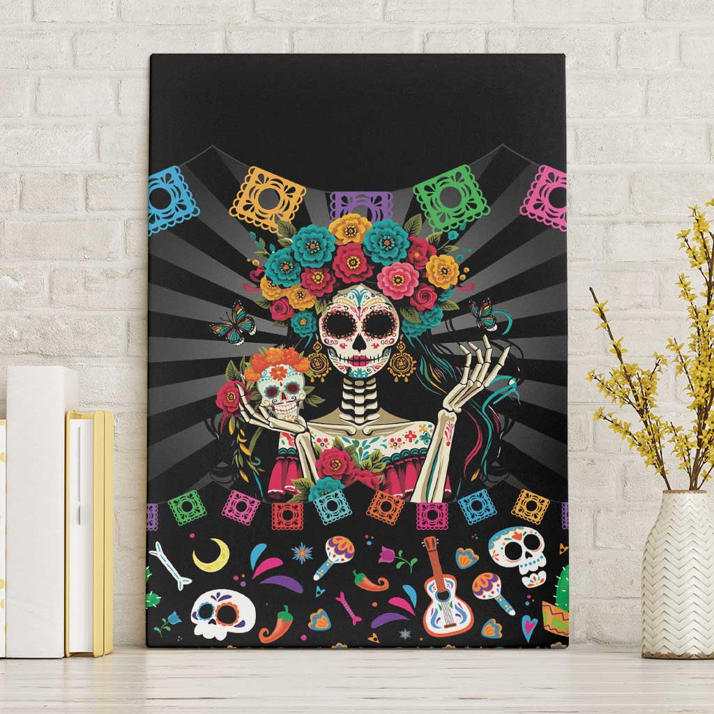 Mexican La Catrina Canvas Wall Art Viva Mexico Dia De Muertos - Wonder Print Shop