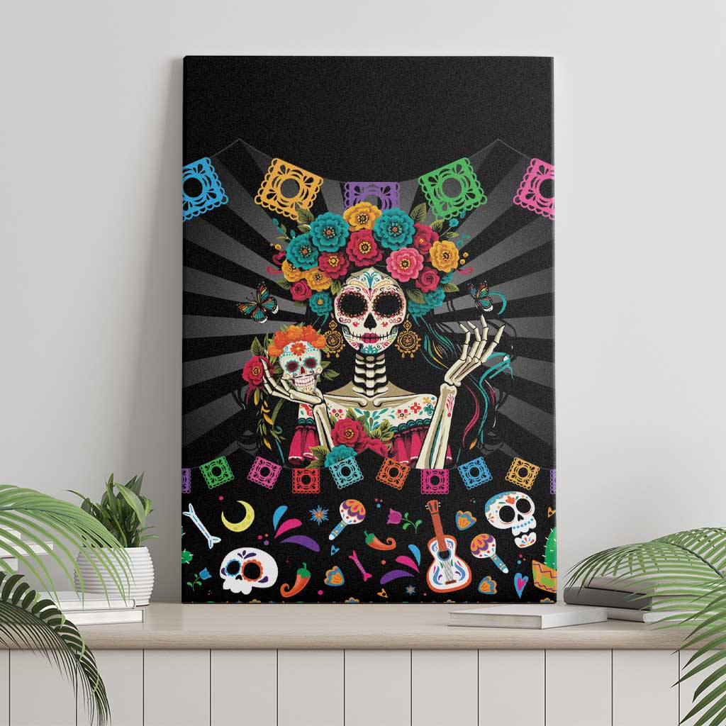 Mexican La Catrina Canvas Wall Art Viva Mexico Dia De Muertos - Wonder Print Shop